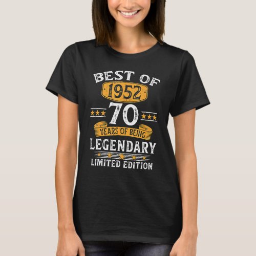 Best Of 1952 70 Years Old  70th Birthday  For Men T_Shirt