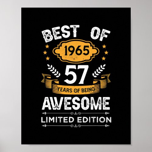 Best Of 1965 57 Years Old Gifts 57th Birthday Poster