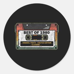 Best Of 1980 Vintage Cassette Funny Birthday Gift Classic Round Sticker