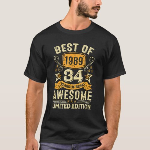 Best Of 1989 34 Years Old   34th Birthday   For Me T_Shirt