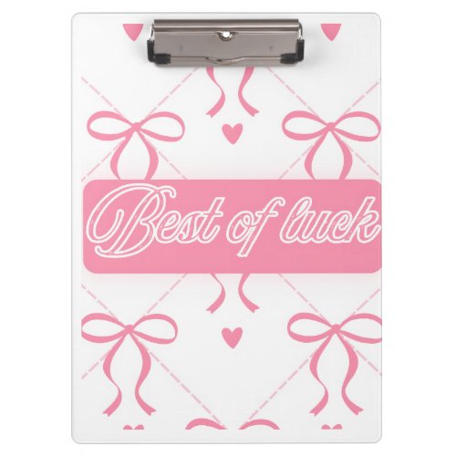 "Best of Luck" Aesthetic Pink Ribbon Spiral  Clipboard