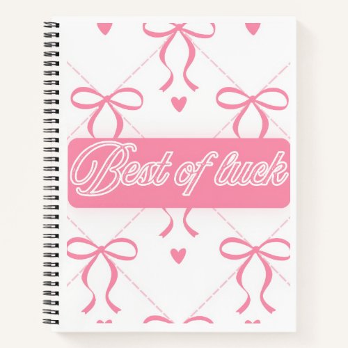"Best of Luck" Aesthetic Pink Ribbon Spiral Notebook