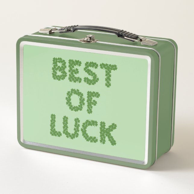 Best of Luck Clovers Greeting Metal Lunch Box (Front)