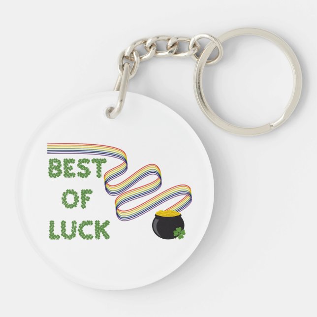 Best of Luck Greeting with Clovers and Rainbow Keychain (Back)