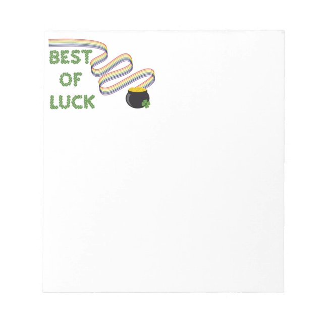 Best of Luck Greeting with Clovers and Rainbow Notepad (Front)