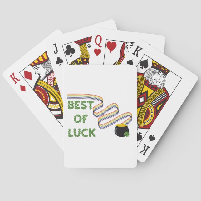Best of Luck Greeting with Clovers and Rainbow Poker Cards (Back)
