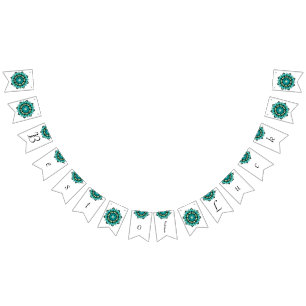 Best of Luck. Mandala in aqua Bunting Flags