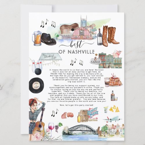 Best of Nashville  Wedding Welcome Letter  Invitation