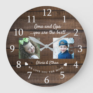 Best Oma and Opa Grandkids Photo Collage Wood  Large Clock