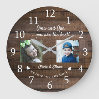 Best Oma and Opa Grandkids Photo Collage Wood Large Clock