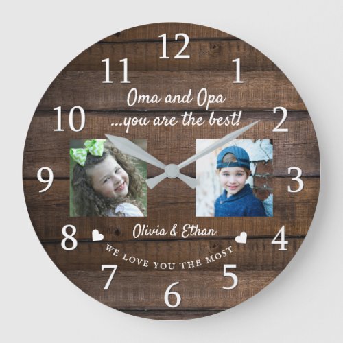 Best Oma and Opa Grandkids Photo Collage Wood  Large Clock