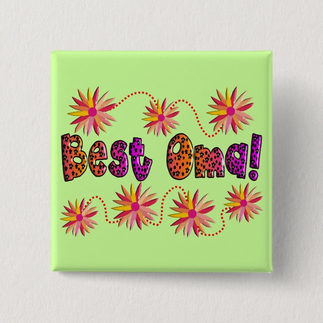 Best OMA PINK ORANGE FLOWERS Pinback Button (Front)
