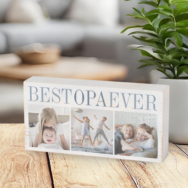 Best Opa Ever 3 Photo Collage Grandpa Wooden Box Sign (Creator Uploaded)