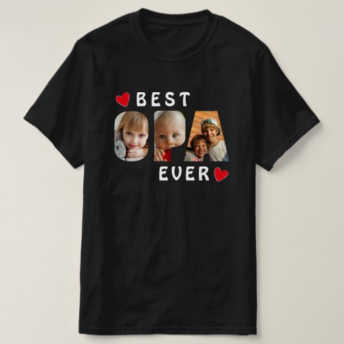 Best Opa Ever Black 3 Photo Collage Custom  T_Shirt