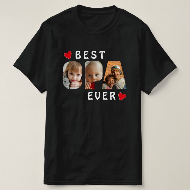 Best Opa Ever Black 3 Photo Collage Custom  T-Shirt (Design Front)