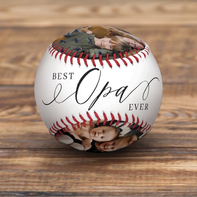 Best Opa Ever Script Father's Day 4 Photo Collage Baseball (Creator Uploaded)