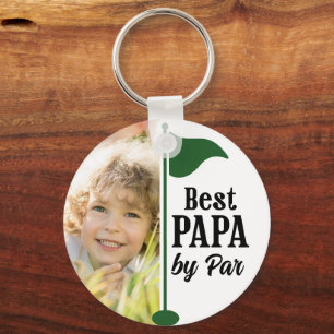 Best Papa by Par 2 Photos Golf Flag Keepsake Keychain