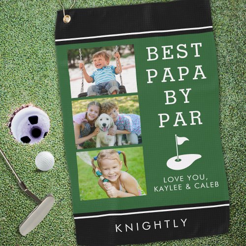 BEST PAPA BY PAR 3 Photo Black Green Personalized Golf Towel