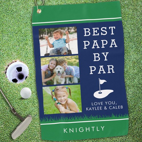 BEST PAPA BY PAR 3 Photo Collage Blue Green Golf Towel