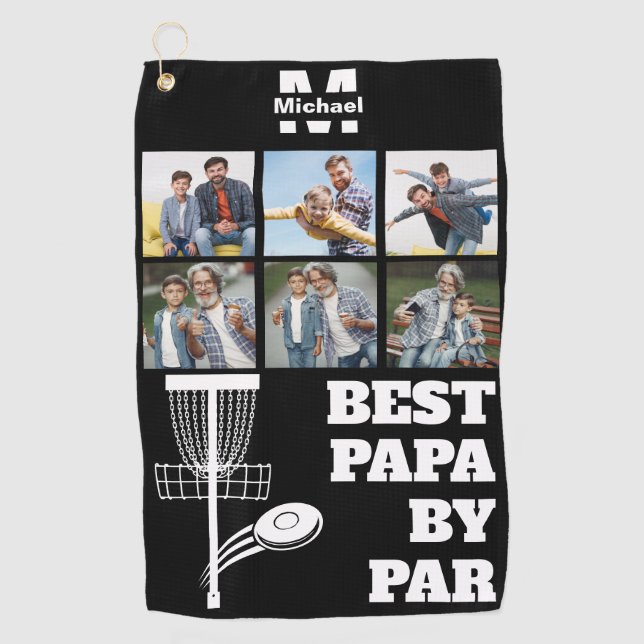 Best Papa By Par Disc Golf Frisbee Custom 6 Photo Golf Towel (Front)