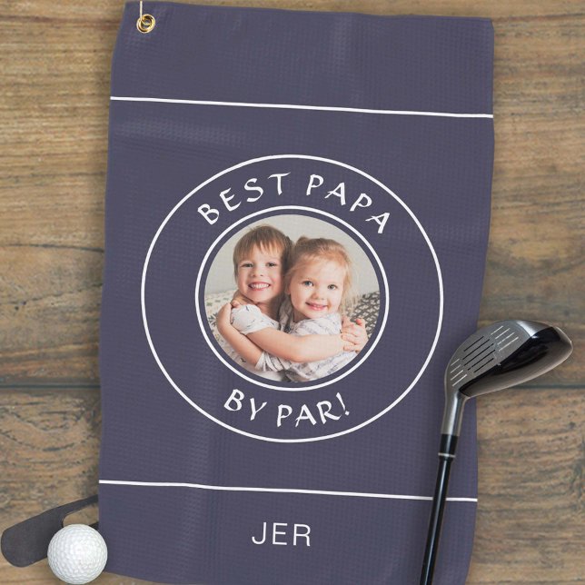 Best Papa By Par Golfer Modern Custom Photo Blue Golf Towel (Best Papa By Par Golfer Modern Custom Photo Blue Golf Towel)