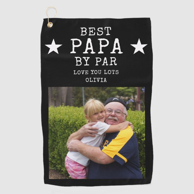 Best Papa by Par Grandpa Photo Personalized Gift  Golf Towel (Front)