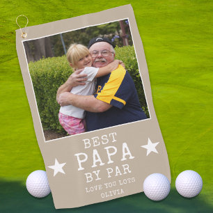 Best Papa by Par Personalized Grandpa Photo Beige Golf Towel