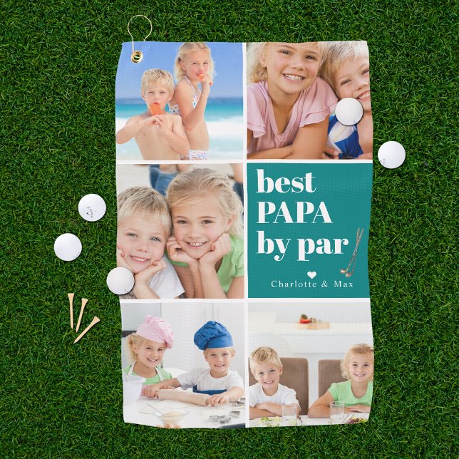 Best Papa by Par | Photo Collage Father's Day Golf Towel (Creator Uploaded)