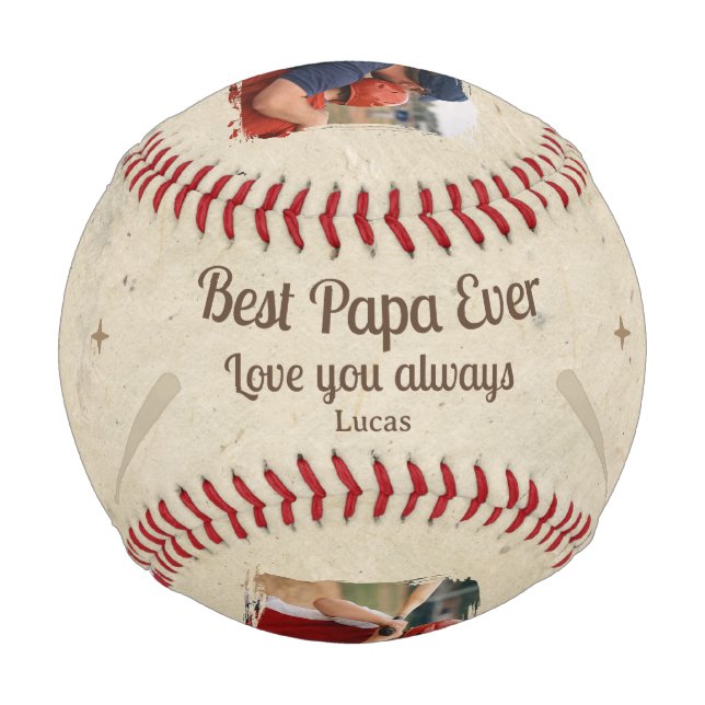 Best Papa Ever 2 Photo Dad Gift Keepsake Baseball (Back)