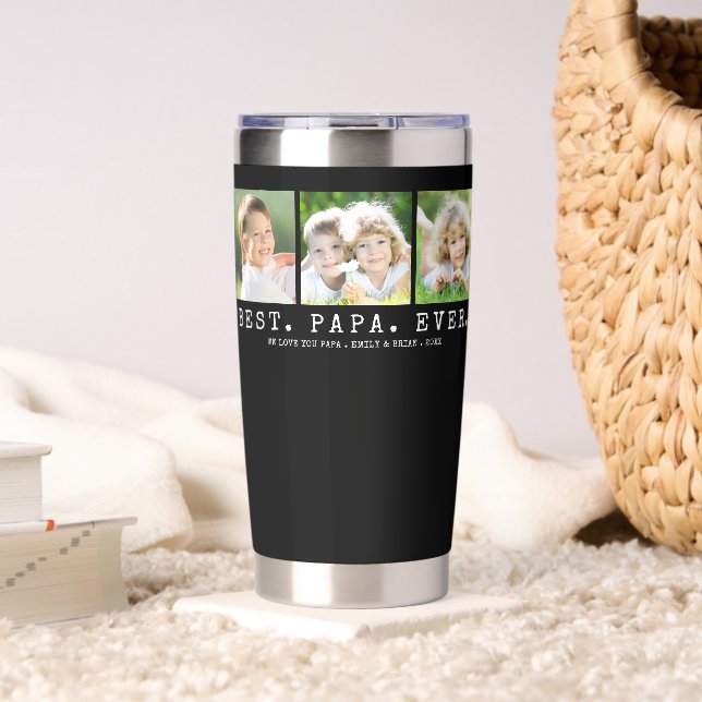 BEST PAPA EVER 3 Photos Personalized Insulated Tumbler (Living Room (Rotated))