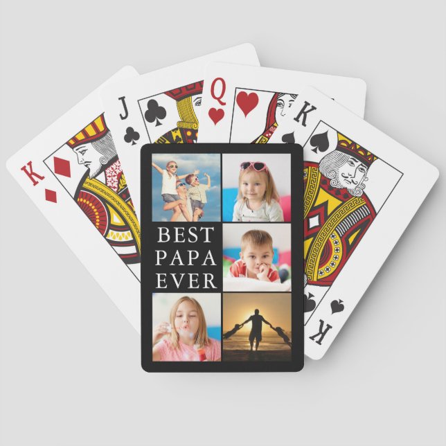 BEST PAPA EVER 5 Photo Collage Black Poker Cards (Back)