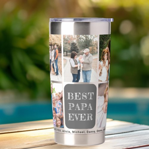 Best papa ever 9 photo collage personalized insulated tumbler