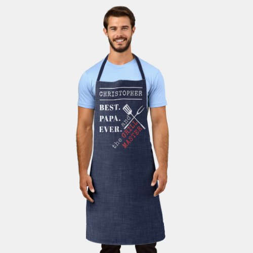 Best Papa Ever BBQ Chef Grill Master Navy Blue Apron