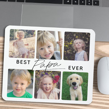 Best Papa Ever Calligraphy 6 Photo Collage Mouse Pad by daisylin712 at Zazzle