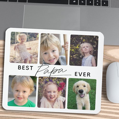 Best Papa Ever Calligraphy 6 Photo Collage Mouse Pad