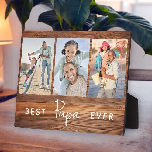 Best Papa Ever Fathers Day 3 Photo Collage Plaque