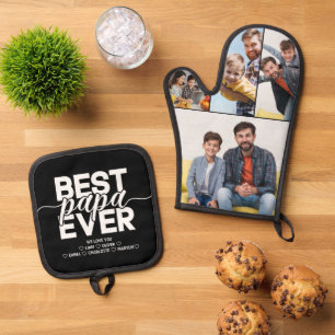 Best Papa Ever Fathers Day Photo Collage Keepsake Oven Mitt & Pot Holder Set