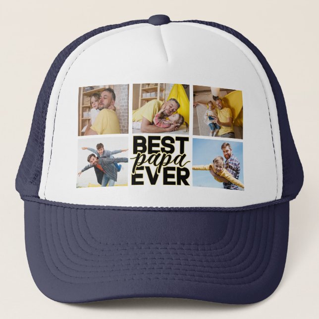 Best Papa Ever Fathers Day Photo Collage Keepsake Trucker Hat (Front)