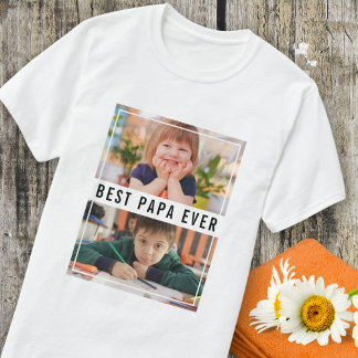 Best Papa Ever Grandchildren 2 Photo Collage  T-Shirt