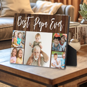 Best Papa Ever Grandchildren 5 Photo Collage Wood Plaque