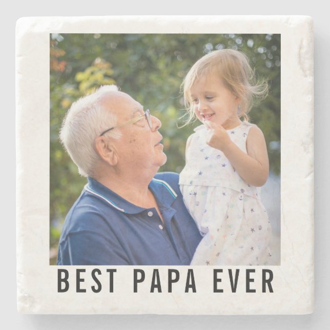 Best Papa Ever Grandfather And Baby Photo    Stone Coaster (Front)