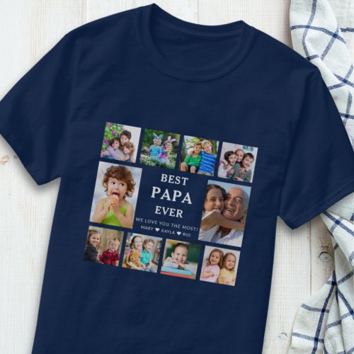 Best Papa Ever Grandkids 10 Photo Collage Blue T-Shirt