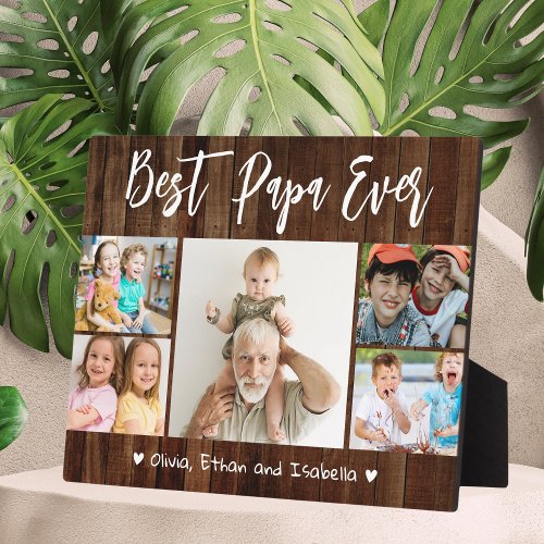 Best Papa Ever Grandkids 5 Photo Collage Wood  Plaque