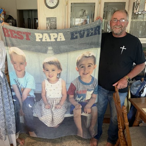 Best Papa Ever Grandkids Photo Fathers Day Fleece Blanket