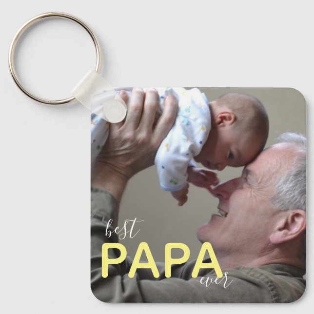 Best Papa Ever Grandpa & Baby Photo Modern Script  Keychain (Front)