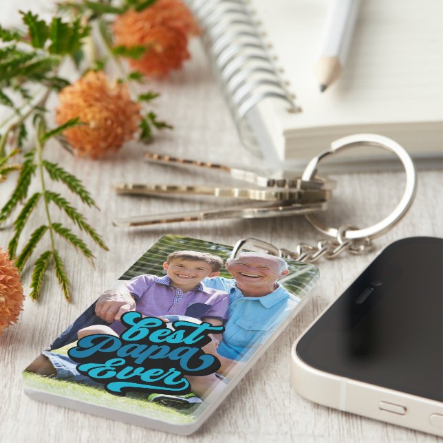 Best Papa Ever | Grandpa Photo Keychain (Front Right)