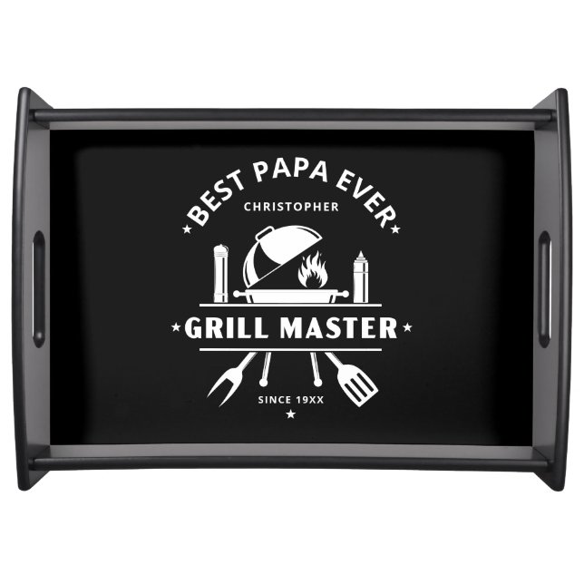 Best Papa Ever Grill Master Black & White Custom  Serving Tray (Front)
