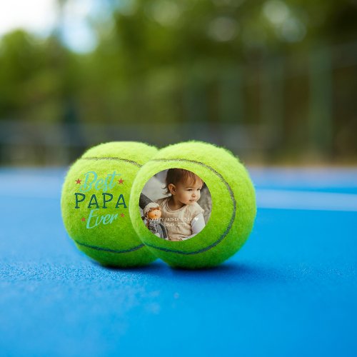 Best Papa Ever  Hand Lettered Photo Tennis Balls
