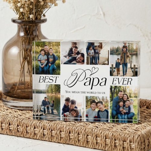Best Papa Ever Heart Family Photo Collage keepsake Block