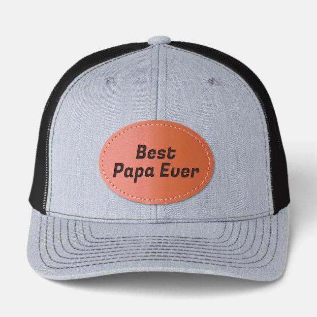 Best Papa Ever Minimal Personalized  Leather Patch Hat (Front)
